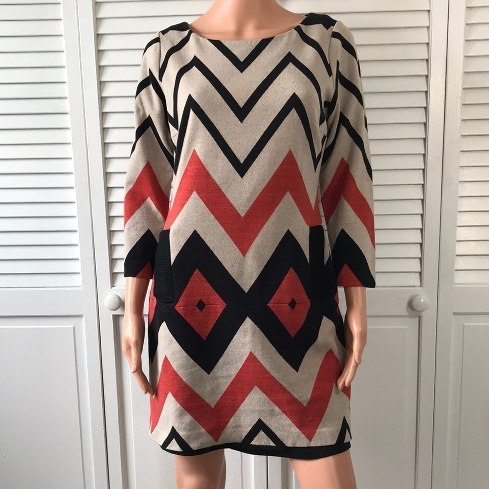 PLENTY by Tracy Reese Chevron Stripe Knit Pockets Dress Size Medium